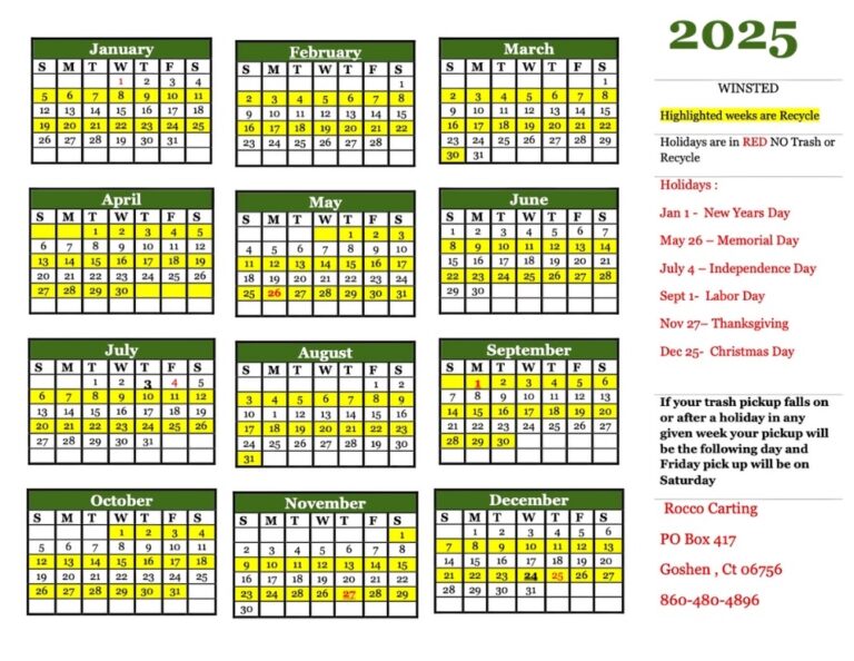 Pickup Calendar Rocco Carting Inc